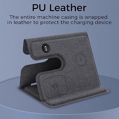 3-in-1 Leather 18w Wireless Charger - Smartphone, Earbuds & Smartwatch