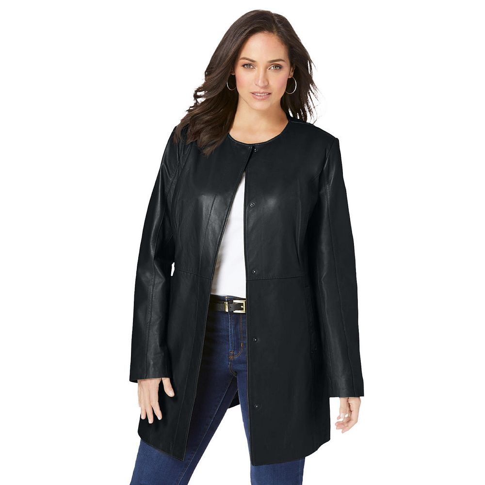 Jessica London Women's Plus Size Three-quarter Leather Jacket