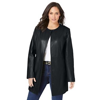 Jessica London Women's Plus Size Three-Quarter Leather Jacket