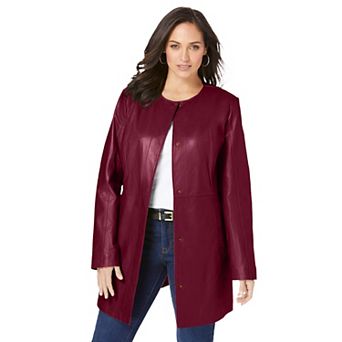 Jessica London Women's Plus Size Three-Quarter Leather Jacket