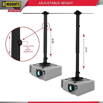 ProMounts Premium Universal Extended Overhead Ceiling Projector Mount, Supports up to 22lbs