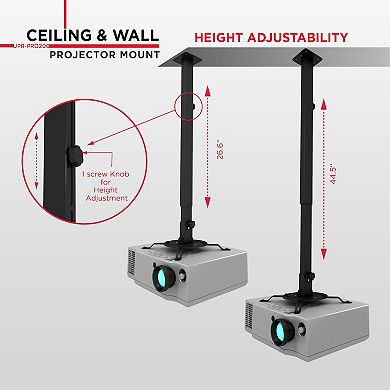 ProMounts Premium Universal Extended Overhead Ceiling Projector Mount, Supports up to 22lbs