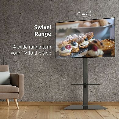 ProMounts Premium Swivel Floor Stand TV Mount with Shelf for 37 to 72 Inch TVs, Holds up to 88Lbs