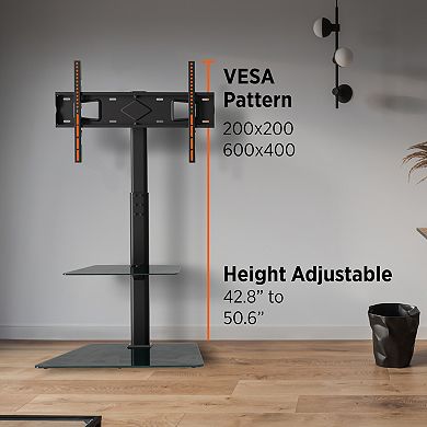 ProMounts Premium Swivel Floor Stand TV Mount with Shelf for 37 to 72 Inch TVs, Holds up to 88Lbs