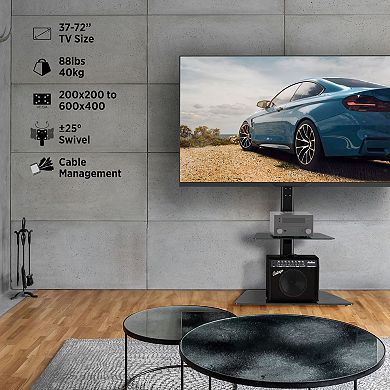 ProMounts Premium Swivel Floor Stand TV Mount with Shelf for 37 to 72 Inch TVs, Holds up to 88Lbs
