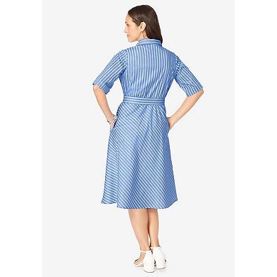Jessica London Women's Plus Size Stretch Poplin Shirtdress
