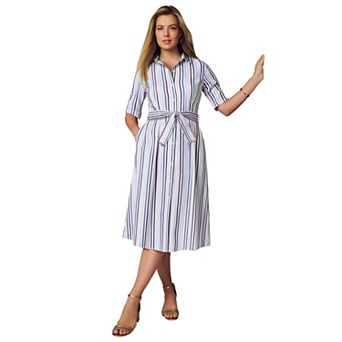 Jessica London Women's Plus Size Stretch Poplin Shirtdress