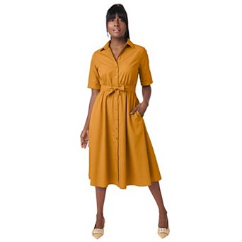 Jessica London Women's Plus Size Stretch Poplin Shirtdress