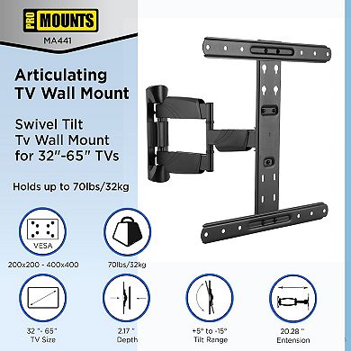 ProMounts Full Motion TV Wall Mount For Tvs 32" - 65" Up To 70 lbs