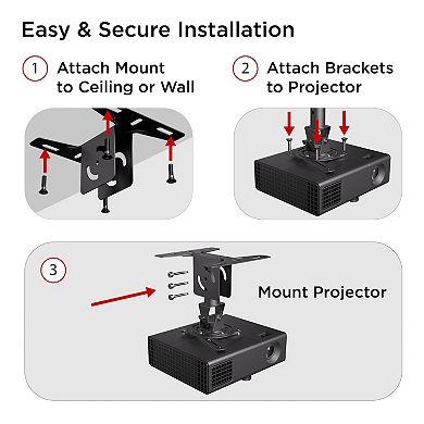 ProMounts Premium Universal Overhead Ceiling Projector Mount, Supports up to 44lbs