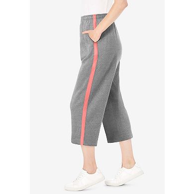 Woman Within Plus Size Side-Stripe Cotton French Terry Capri