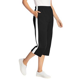 Woman Within Plus Size Side-Stripe Cotton French Terry Capri