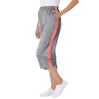 Woman Within Plus Size Side-Stripe Cotton French Terry Capri