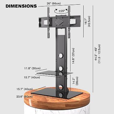 ProMounts Premium Swivel TV Stand Mount for 37”-72” Screens with Shelving, Holds up to 110 Lbs