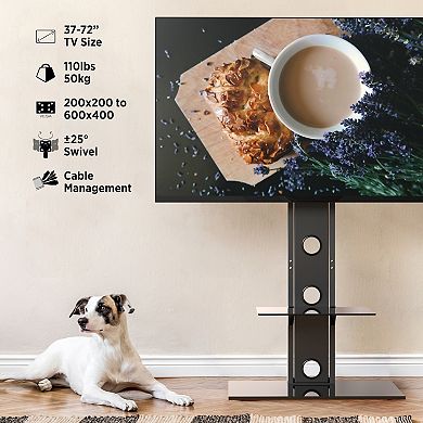 ProMounts Premium Swivel TV Stand Mount for 37”-72” Screens with Shelving, Holds up to 110 Lbs