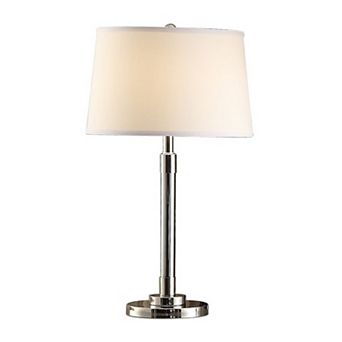28 Inch Table Lamp Set Of 2, Empire Fabric Shade, Modern Nickel Base