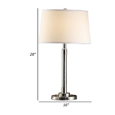 28 Inch Table Lamp Set Of 2, Empire Fabric Shade, Modern Nickel Base