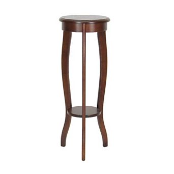 31.5 Inch Round Pedestal Stand With Open Bottom Shelf And Flared Legs,brown