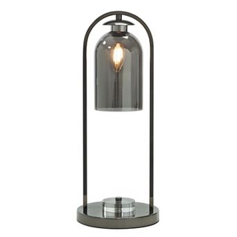 21 Inch Table Lamp, Cylinder Glass Shade, Round Base, Rustic Nickel Gray