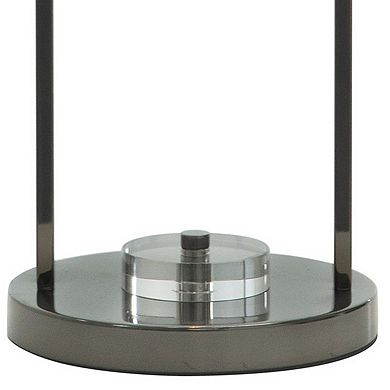 21 Inch Table Lamp, Cylinder Glass Shade, Round Base, Rustic Nickel Gray
