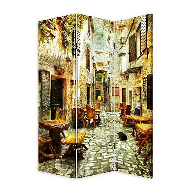 72 Inch 3 Panel Canvas Room Divider, Streets, Flowers, Plants, Multicolor