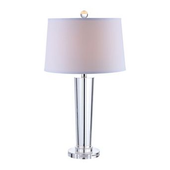 27 Inch Table Lamp With Glass Stand, Empire Shade, Metal, Clear Finish