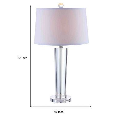 27 Inch Table Lamp With Glass Stand, Empire Shade, Metal, Clear Finish