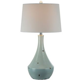 28 Inch Table Lamp With Clean Lines, Empire Shade, Ceramic, Teal Blue