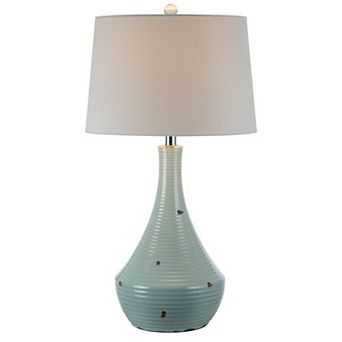 28 Inch Table Lamp With Clean Lines, Empire Shade, Ceramic, Teal Blue