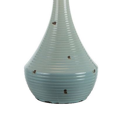 28 Inch Table Lamp With Clean Lines, Empire Shade, Ceramic, Teal Blue