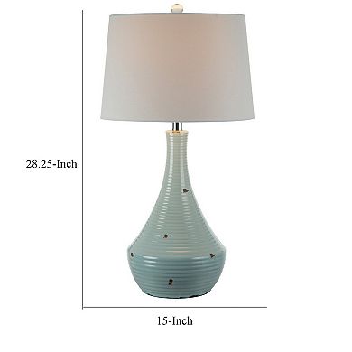 28 Inch Table Lamp With Clean Lines, Empire Shade, Ceramic, Teal Blue