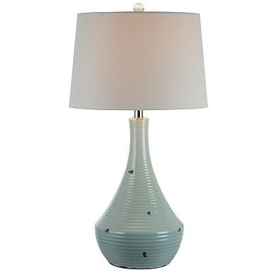 28 Inch Table Lamp With Clean Lines, Empire Shade, Ceramic, Teal Blue
