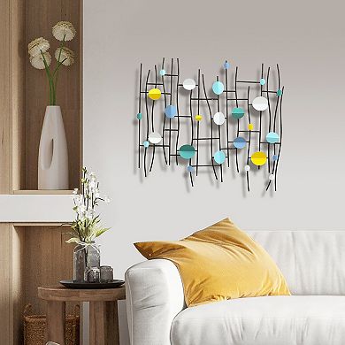 LuxenHome Multi-color Discs & Black Ladder Metal Abstract Wall Decor