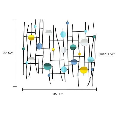 LuxenHome Multi-color Discs & Black Ladder Metal Abstract Wall Decor