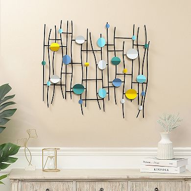 LuxenHome Multi-color Discs & Black Ladder Metal Abstract Wall Decor