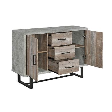 47 Inch 3 Drawer Sideboard Console Cabinet, Sled Legs, Gray Faux Concrete