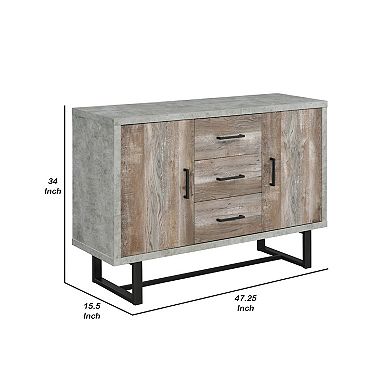 47 Inch 3 Drawer Sideboard Console Cabinet, Sled Legs, Gray Faux Concrete