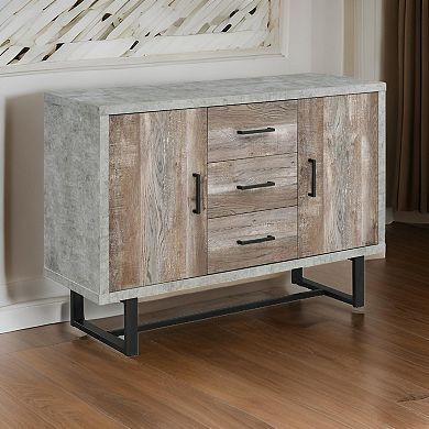 47 Inch 3 Drawer Sideboard Console Cabinet, Sled Legs, Gray Faux Concrete