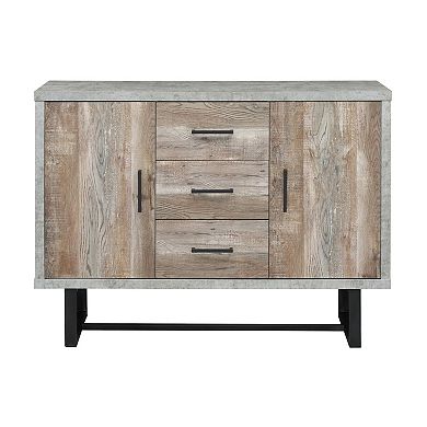 47 Inch 3 Drawer Sideboard Console Cabinet, Sled Legs, Gray Faux Concrete