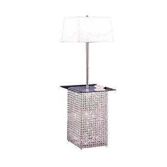 59 Inch Floor Lamp With Glass Tabletop, Crystal Stand, Metal, Clear
