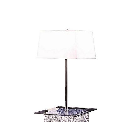 59 Inch Floor Lamp With Glass Tabletop, Crystal Stand, Metal, Clear