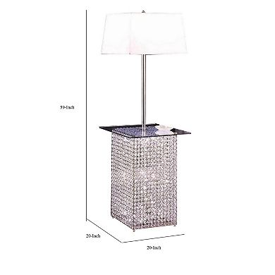59 Inch Floor Lamp With Glass Tabletop, Crystal Stand, Metal, Clear