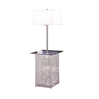 59 Inch Floor Lamp With Glass Tabletop, Crystal Stand, Metal, Clear