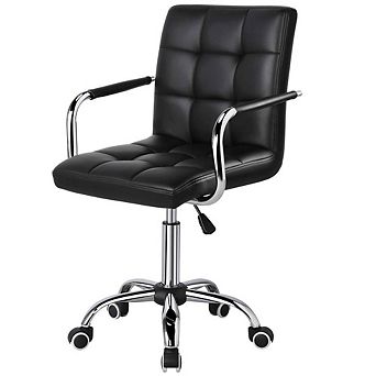 Modern Mid-back Black Faux Leather Office Chair With Removable Arms