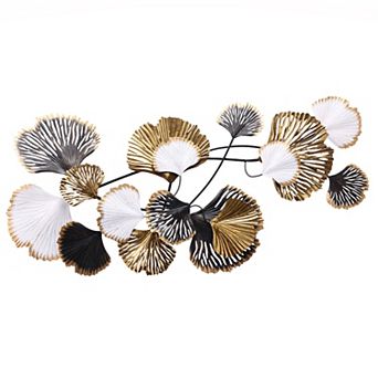 LuxenHome White, Black, And Gold Metal Ginkgo Leaves Modern Wall Decor