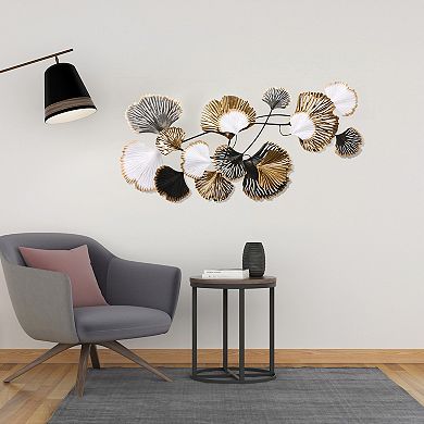 LuxenHome White, Black, And Gold Metal Ginkgo Leaves Modern Wall Decor