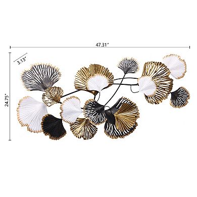 LuxenHome White, Black, And Gold Metal Ginkgo Leaves Modern Wall Decor