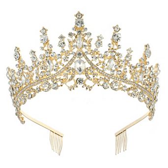 1 pc Gold Tone Crystal Tiara Crown Headband With Combs Tiaras