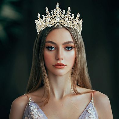 1 Pcs Gold Tone Crystal Tiara Crown Headband With Combs Tiaras