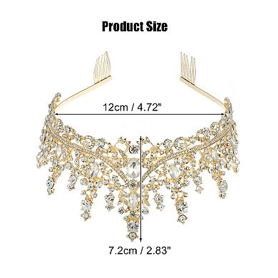 1 Pcs Gold Tone Crystal Tiara Crown Headband With Combs Tiaras